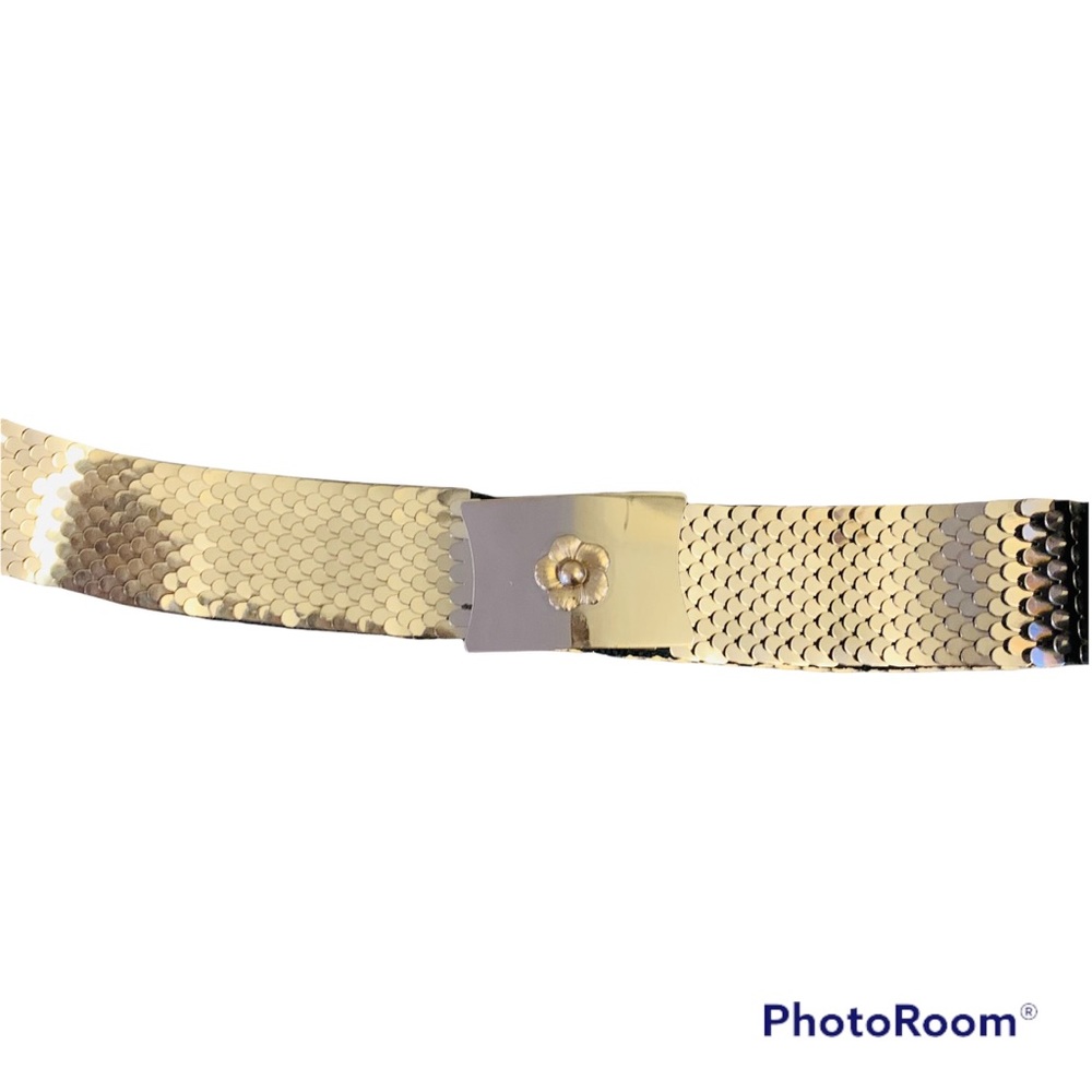 Vintage Gold & Silver Fish Scale Floral Buckle Elastic Belt